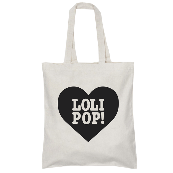 LOLIPOP TOTE BAG - White with Black Heart
